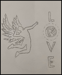 dessin d'un logo de volleyball, personne qui smatch avec des ails dans le dos