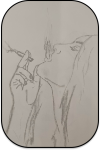 Dessin au crayon d'une femme fumant.